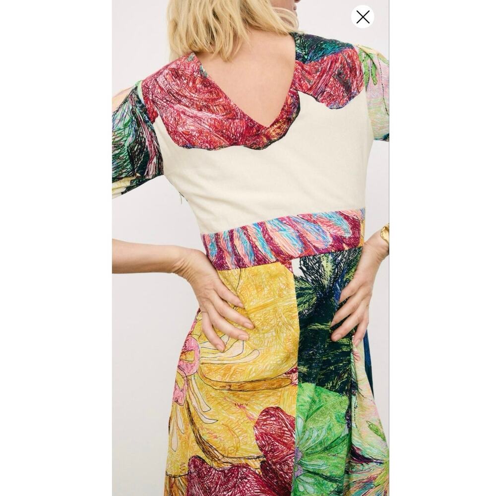 SAAKSHA & KINNI Multicolored Floral Daisy Crew Neck Short Sleeve Dress size XS - Picture 12 of 15
